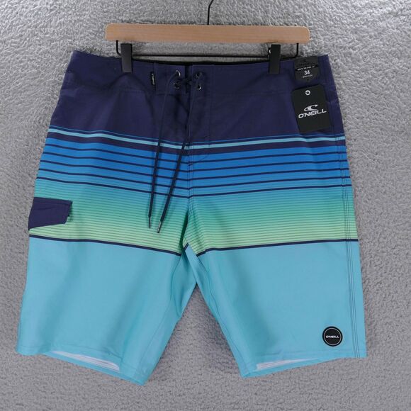 ONeill Board Shorts Mens 34 Blue Green Stretch Swim Trunks - Picture 1 of 16